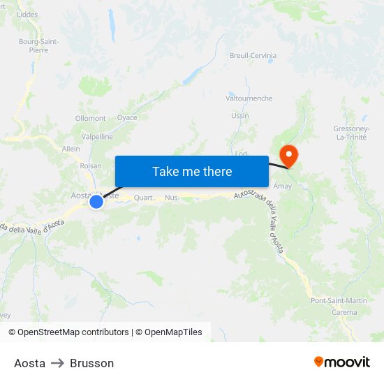 Aosta to Brusson map