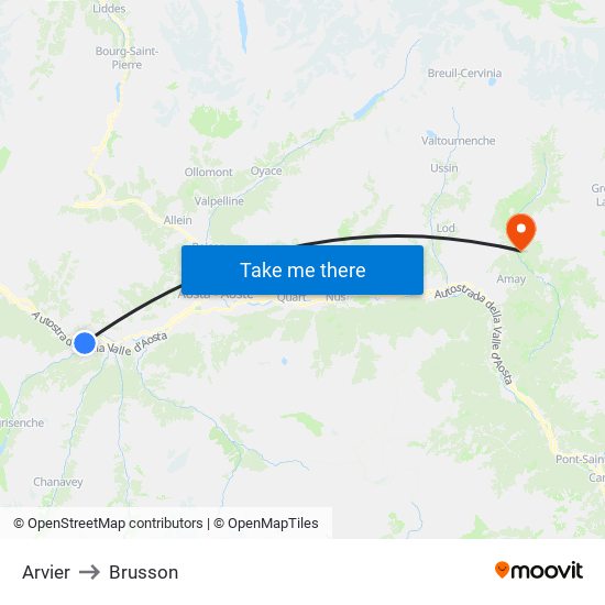 Arvier to Brusson map