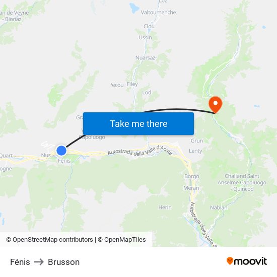Fénis to Brusson map