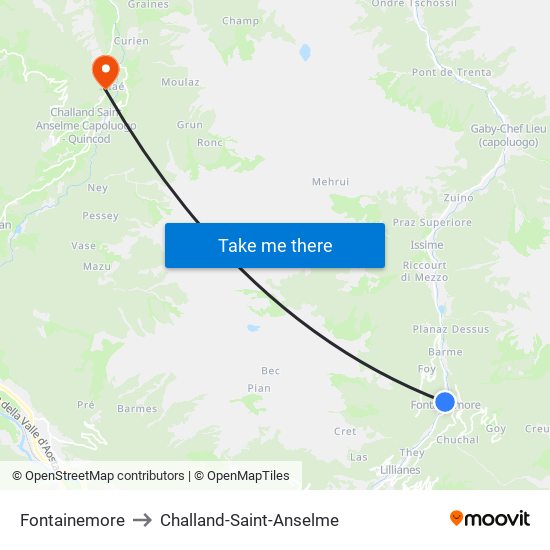 Fontainemore to Challand-Saint-Anselme map