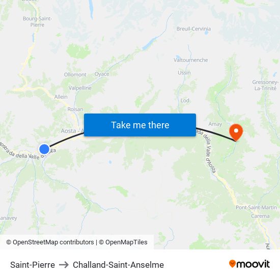 Saint-Pierre to Challand-Saint-Anselme map