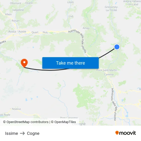 Issime to Cogne map