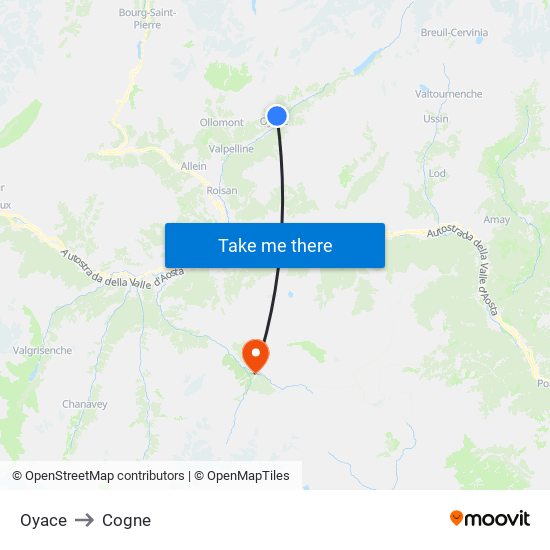 Oyace to Cogne map