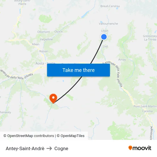Antey-Saint-Andrè to Cogne map