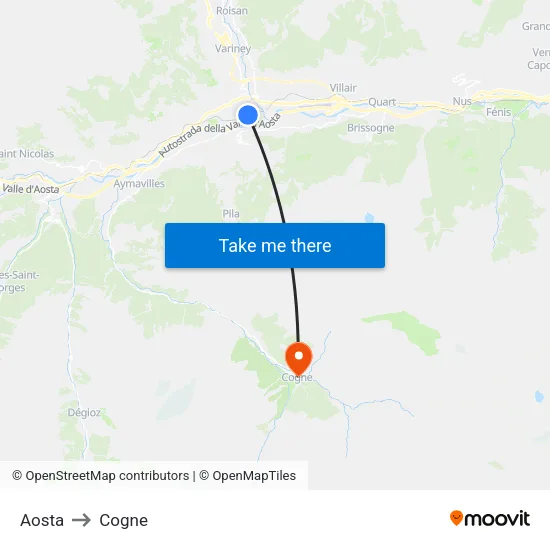 Aosta to Cogne map