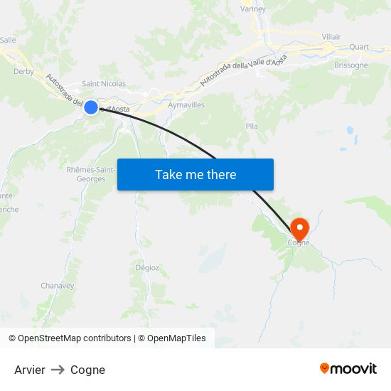 Arvier to Cogne map