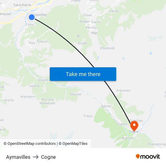 Aymavilles to Cogne map