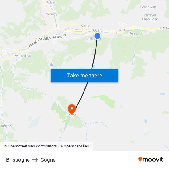 Brissogne to Cogne map