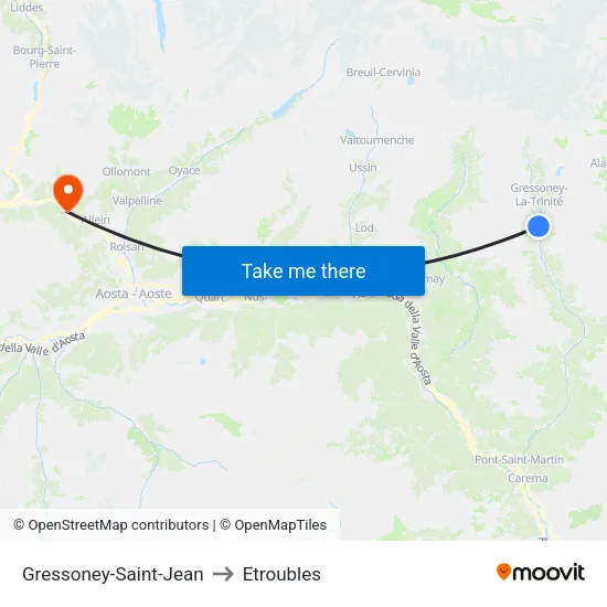 Gressoney-Saint-Jean to Etroubles map