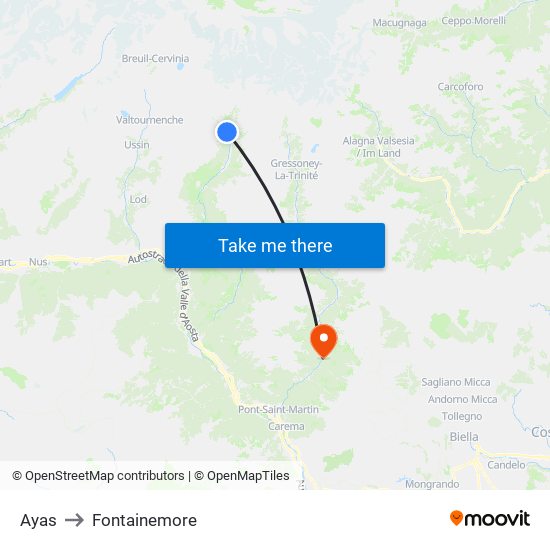 Ayas to Fontainemore map