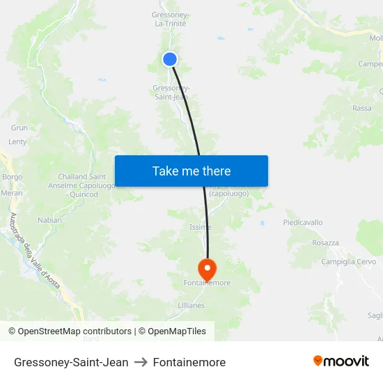 Gressoney-Saint-Jean to Fontainemore map