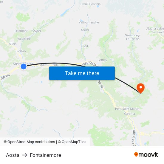 Aosta to Fontainemore map