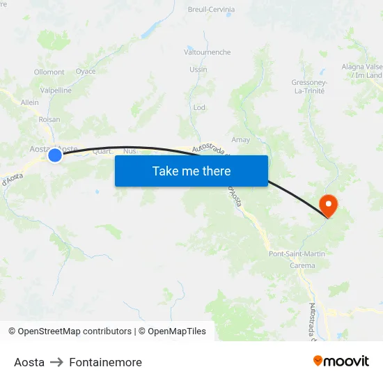 Aosta to Fontainemore map