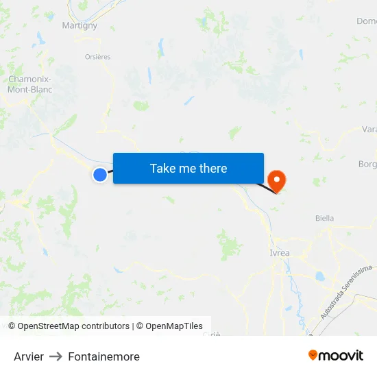 Arvier to Fontainemore map