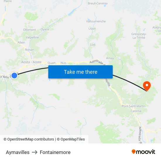 Aymavilles to Fontainemore map