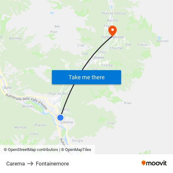 Carema to Fontainemore map