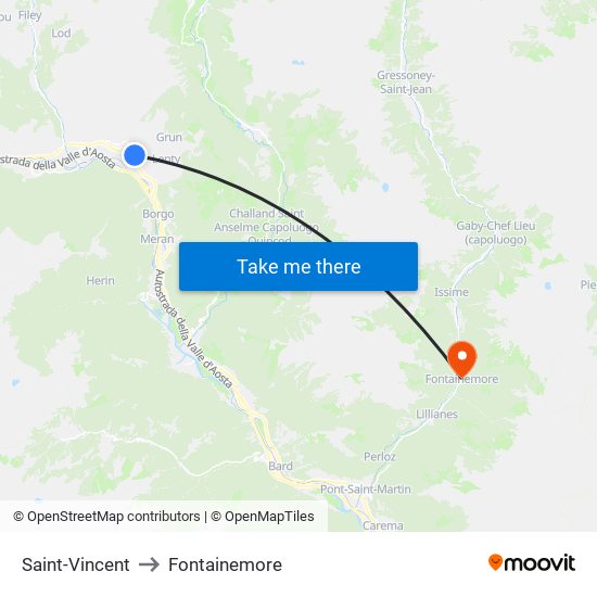 Saint-Vincent to Fontainemore map