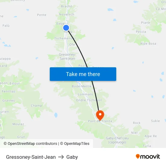 Gressoney-Saint-Jean to Gaby map
