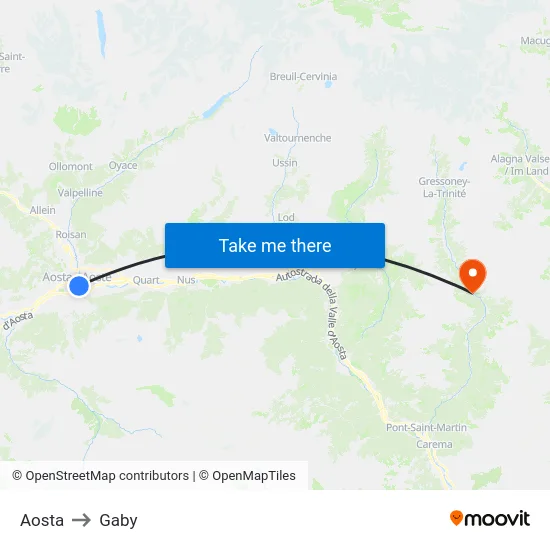 Aosta to Gaby map