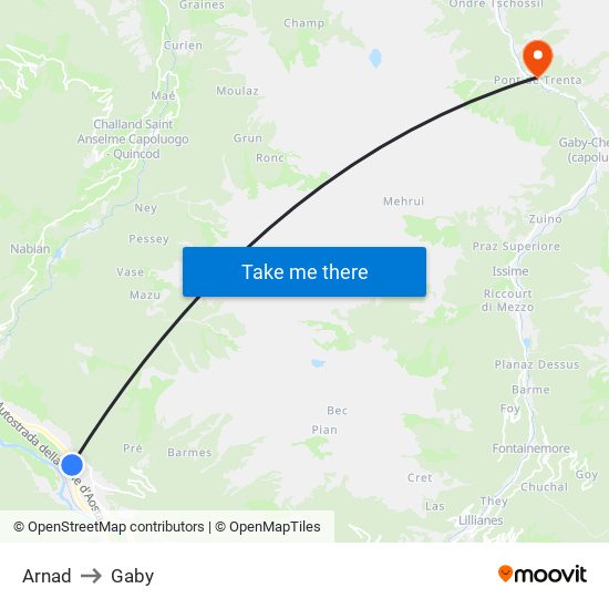 Arnad to Gaby map