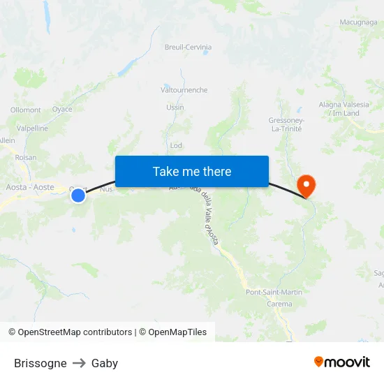 Brissogne to Gaby map