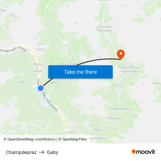Champdepraz to Gaby map