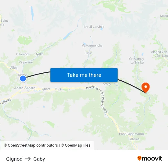 Gignod to Gaby map