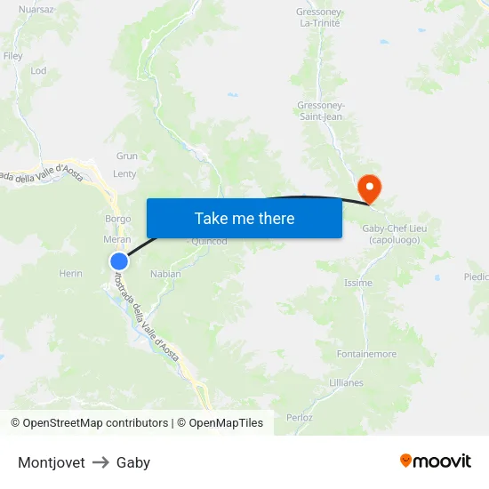 Montjovet to Gaby map