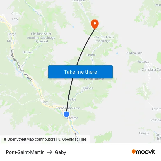 Pont-Saint-Martin to Gaby map