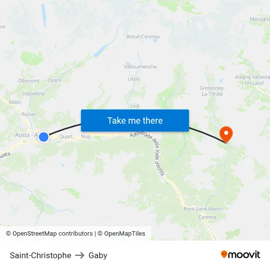 Saint-Christophe to Gaby map