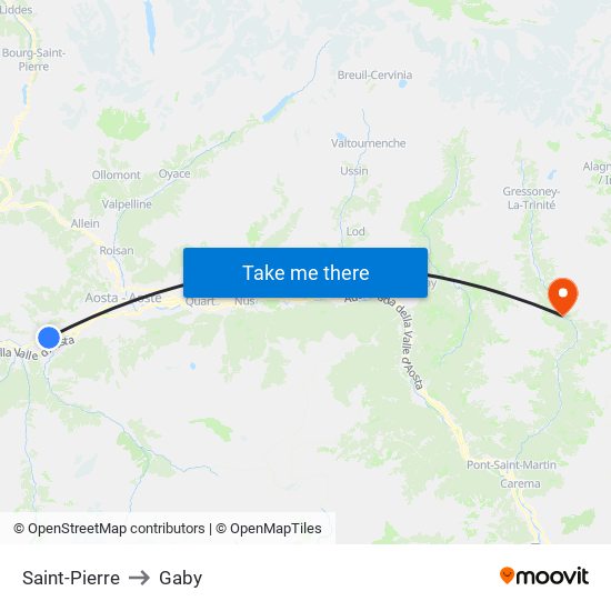 Saint-Pierre to Gaby map