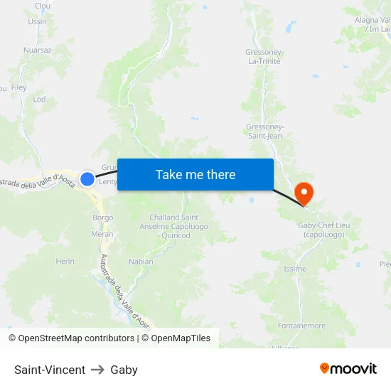 Saint-Vincent to Gaby map