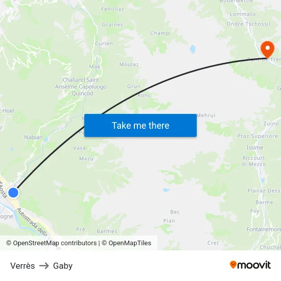 Verrès to Gaby map