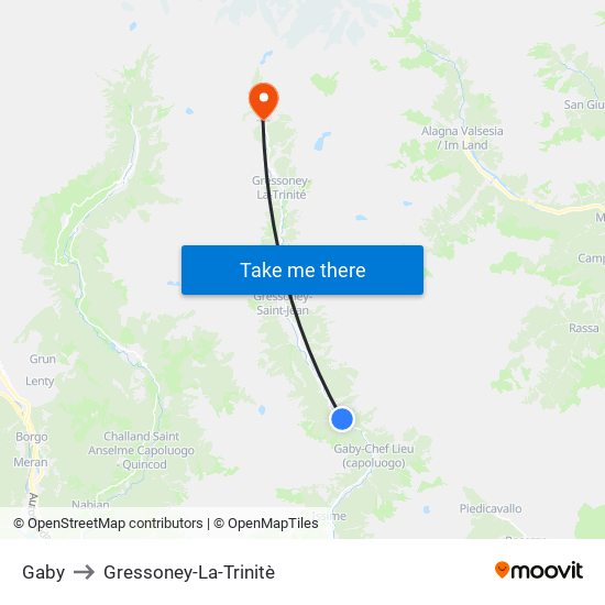 Gaby to Gressoney-La-Trinitè map