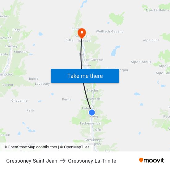 Gressoney-Saint-Jean to Gressoney-La-Trinitè map