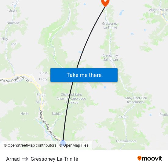 Arnad to Gressoney-La-Trinitè map