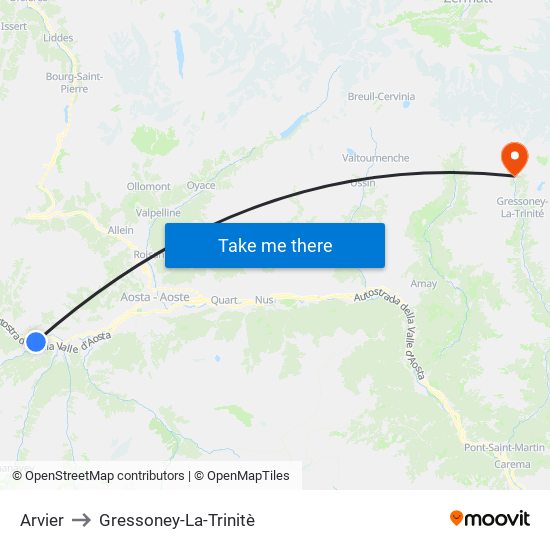 Arvier to Gressoney-La-Trinitè map