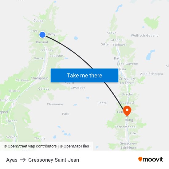 Ayas to Gressoney-Saint-Jean map