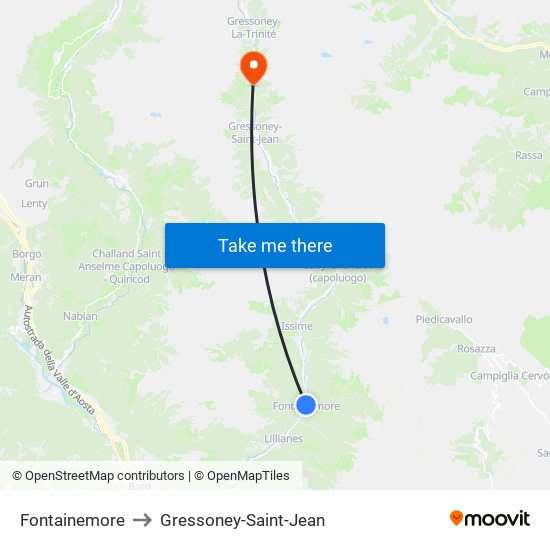 Fontainemore to Gressoney-Saint-Jean map