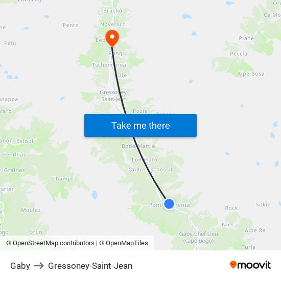 Gaby to Gressoney-Saint-Jean map