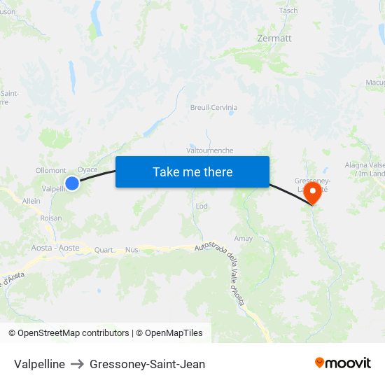 Valpelline to Gressoney-Saint-Jean map