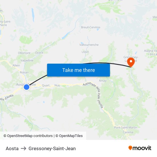 Aosta to Gressoney-Saint-Jean map