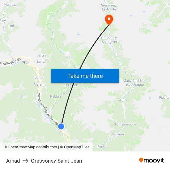 Arnad to Gressoney-Saint-Jean map