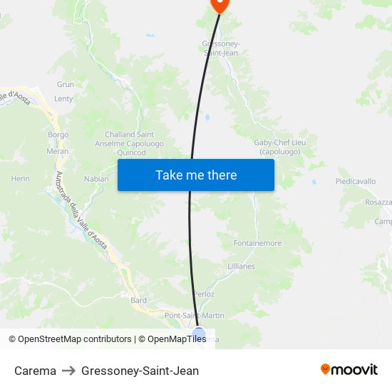 Carema to Gressoney-Saint-Jean map