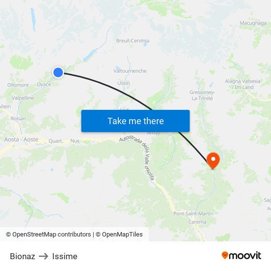 Bionaz to Issime map