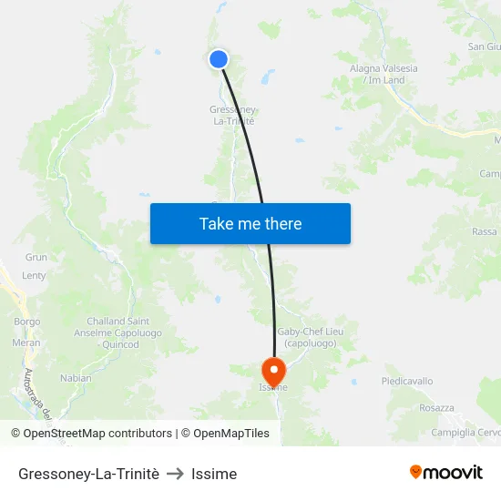 Gressoney-La-Trinitè to Issime map
