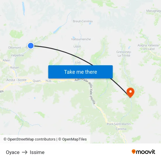 Oyace to Issime map