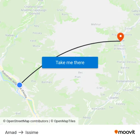 Arnad to Issime map