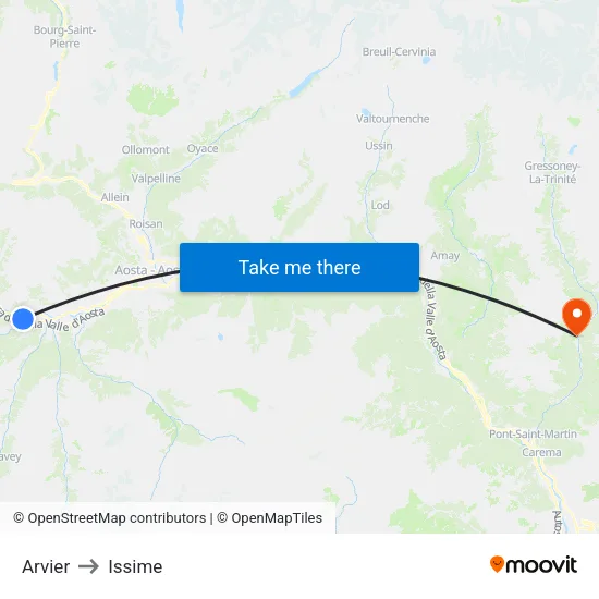 Arvier to Issime map