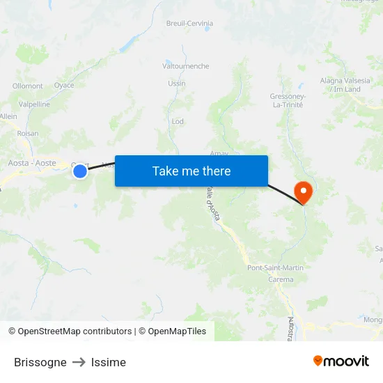 Brissogne to Issime map